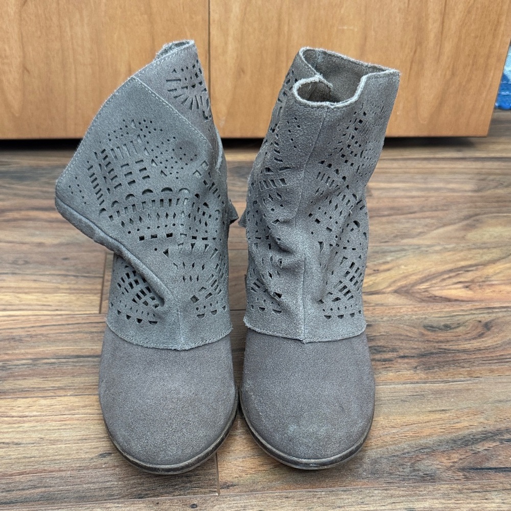 Women’s Gray Perforated Suede Ankle Boots